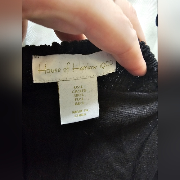 House of Harlow 1960 black smocked short puff sleeve peasant style dress large - Picture 6 of 8